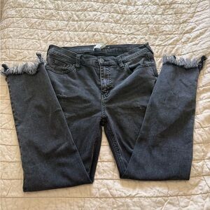 Free People Black Cropped Jeans with Frayed Hem